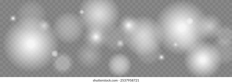 Flying light dust particles and bokeh. On a transparent background.	
