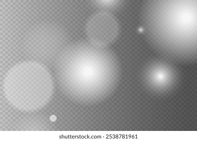 Flying light dust particles and bokeh. On a transparent background.	