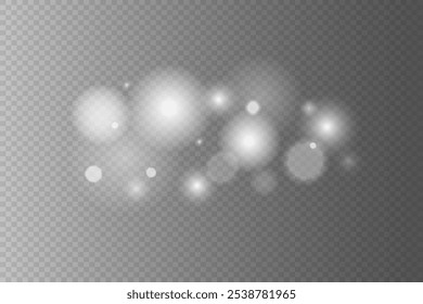 Flying light dust particles and bokeh. On a transparent background.	