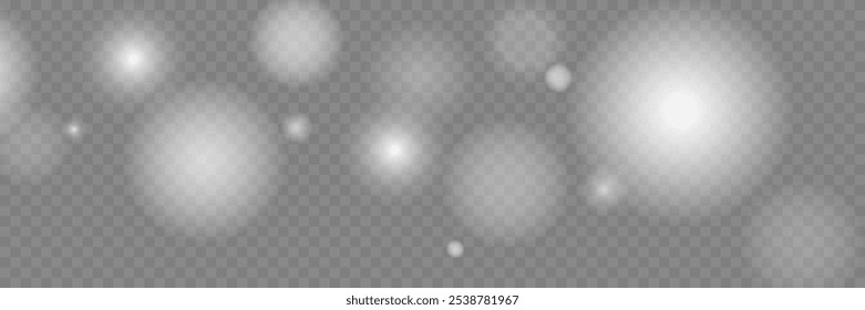 Flying light dust particles and bokeh. On a transparent background.	