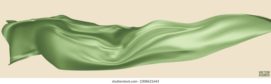 Fondo de la bandera textil de seda verde claro volador. Satin verde suave y elegante aislado de fondo beige para la gran ceremonia de inauguración. Cortina verde. 3.ª ilustración vectorial