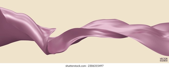 Fondo de la bandera de la seda textil de seda de lavanda rosa volante. Satén rosa suave y elegante aislado en el fondo beige para la gran ceremonia de inauguración. Cortina rosa de lavanda. Ilustración vectorial 3d.