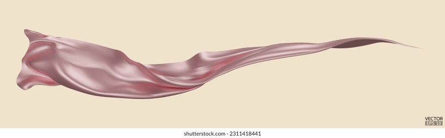 Flying light pink silk textile fabric flag background. Smooth elegant pink Satin Isolated on beige Background for grand opening ceremony. Pink curtain. 3d vector illustration