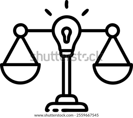 Flying lightbulb and scales symbolizing ethical decision making concept as A vector image featuring a lightbulb and balancing scales floating against a white background representing innovative ideas a