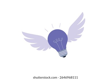 Flying Lightbulb with Wings Representing Innovative Idea and Creative Freedom Vector Illustration.
