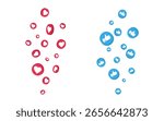 Flying like icon set. 3D heart sticker in red, blue flying on white background. Live stream banner. Perfect for social media, love. Falling marketing button. Vector Illustration.