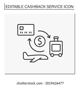 Flying line icon. Reimburse of small percentage of money on ticket price. Profitable offer with company. Cashback service concept. Isolated vector illustration. Editable stroke