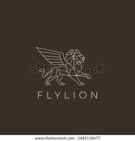 Flying lion mythical beast line art minimalist logo design.