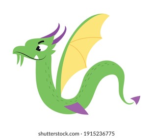 Flying Little Baby Dragon, Cute Funny Fantastic Creature Fairy Tale Character Cartoon Style Vector Illustration