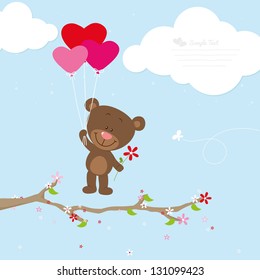 Flying little bear with balloons