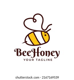 Flying little bee logo design with love shaped wings.