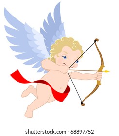 Flying little cupid preparing to shoot