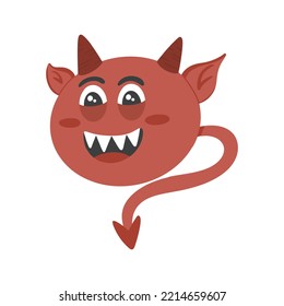 Flying Little Red Devil Tail Demon Laughing Evil Scary Spooky Illustration Hand Drawn Icon Cute Flat Design Halloween Day Asset Element on October