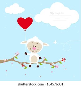 Flying little sheep with heart balloon