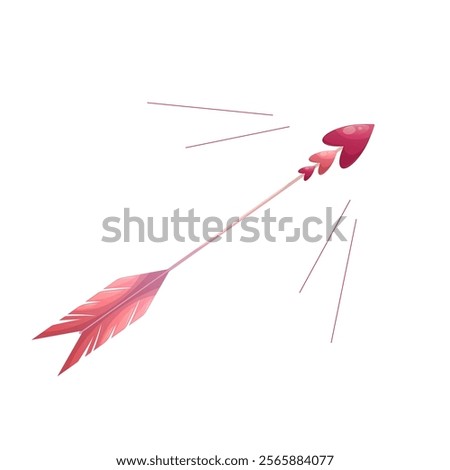 A flying love arrow on a white background. The concept of romance, love, Valentine's day. Isolated vector illustrations for posters, banners, postcards, invitations, and covers.