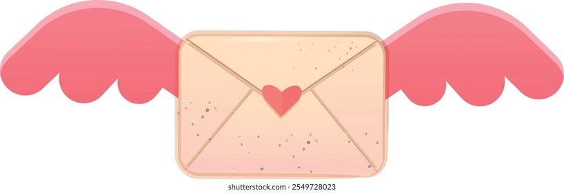 Flying love envelope with wings and heart. Love letter. Vector illustration