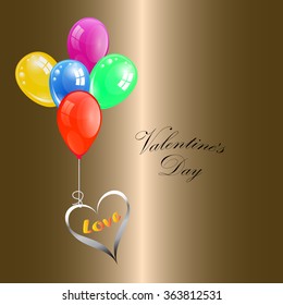 Flying love heart on a gold background