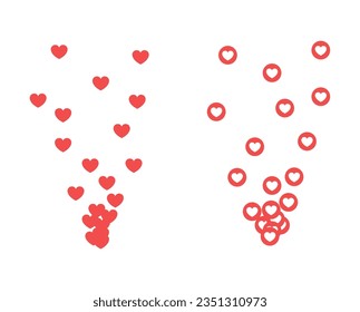 Juego de iconos de amor volador, corazón de icono de amor rojo. Ilustración vectorial de icono de medios sociales, diseño plano, icono de línea vectorial para empresas y publicidad.