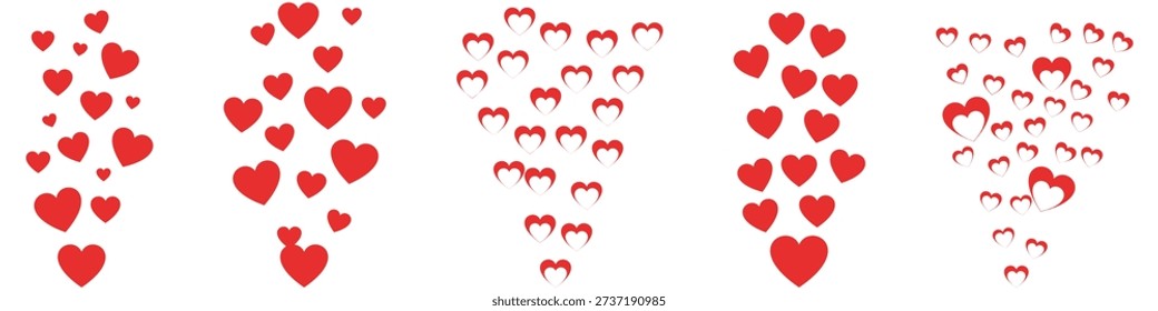Flying love icon set, red love icon hearts. hearts fly out icon set. Heart flying icons for live streaming or stories. Vector illustration.