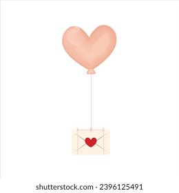 flying love letter with balloon watercolor