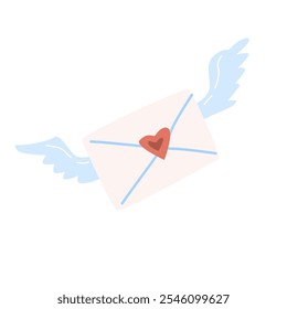 Flying love letter with heart and wings illustrates romantic communication.