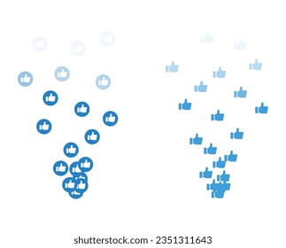 Flying love and like icon set. Social media icon vector illustration, flat design. thumps up blue icon