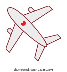 flying love plane red heart icon in flat style isolated. Vector Symbol illustration.