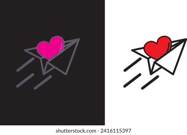 Flying love plane vector icon