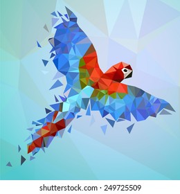 Flying low-poly parrot. Colorful vector illustration for your design.