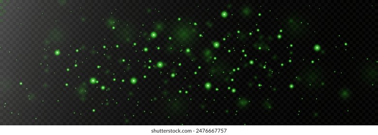 Flying luminous dust and shine. On a transparent background.