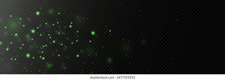 Flying luminous dust and shine. On a transparent background.