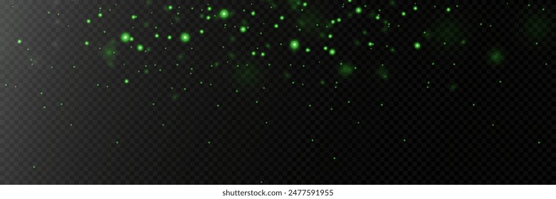 Flying luminous dust and shine. On a transparent background.