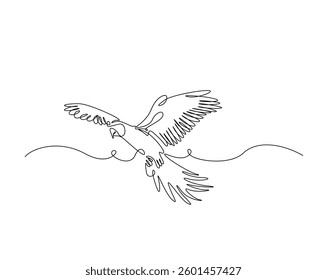Flying macaw bird outline drawing illustration. one continuous line drawing of parrot bird.