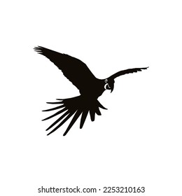 Flying Macaw Bird Silhouette for Logo, Pictogram, Art Illustration, Website or Graphic Design Element. Vector Illustration 
