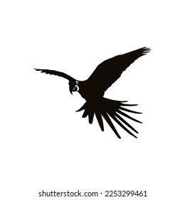 Flying Macaw Bird Silhouette for Logo, Pictogram, Art Illustration, Website or Graphic Design Element. Vector Illustration 