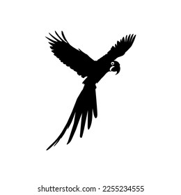 Flying Macaw Bird Silhouette for Logo, Pictogram, Art Illustration, Website or Graphic Design Element. Vector Illustration 