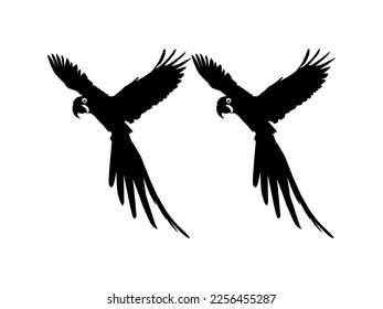 Flying Macaw Bird Silhouette for Logo, Pictogram, Art Illustration, Website or Graphic Design Element. Vector Illustration 