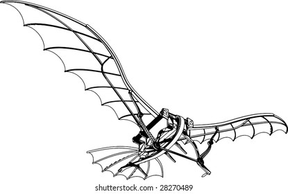 Flying Machine Based On The Leonardo da Vinci Antique Light Hang Glider Vector 01