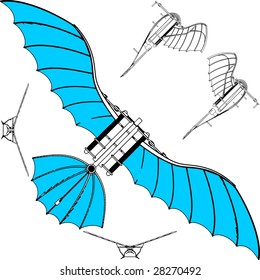 Flying Machine Based On The Leonardo da Vinci Antique Light Hang Glider Vector 02