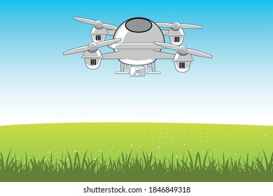 Cuadcopter de la máquina de volar en el cielo sobre vidrio verde