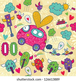 Flying machines. Seamless children's pattern.