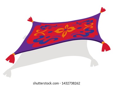 Flying Magic Carpet On A White Background. Vector Illustration. 