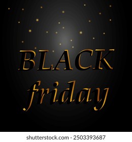 Polvo mágico volador y letras negras y doradas para la venta del Black Friday. Elementos gráficos para su diseño. Ilustración vectorial.