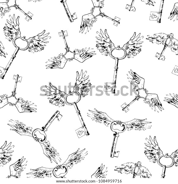 Flying Magic Keys Vector Seamless Pattern: vector de stock (libre de ...