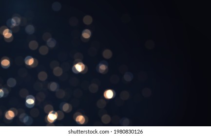 Flying magical dust for your project. Glares with flying glowing particles. Colorful glitter. Festive blue luminous background with colorful lights bokeh. Vector illustration, eps 10.