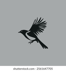 Flying magpie bird outline illustration with hand-drawn design