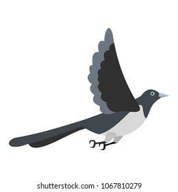 Flying magpie icon. Flat illustration of flying magpie vector icon for web
