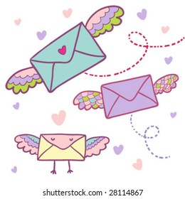 Flying mail symbol - cartoon envelopes in vector