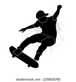 Flying male skateboarder with board isolated on white background