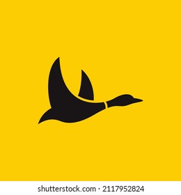 Flying mallard duck logo template. Abstract vector illustration isolated on the background. Linear flying bird wing icon symbol